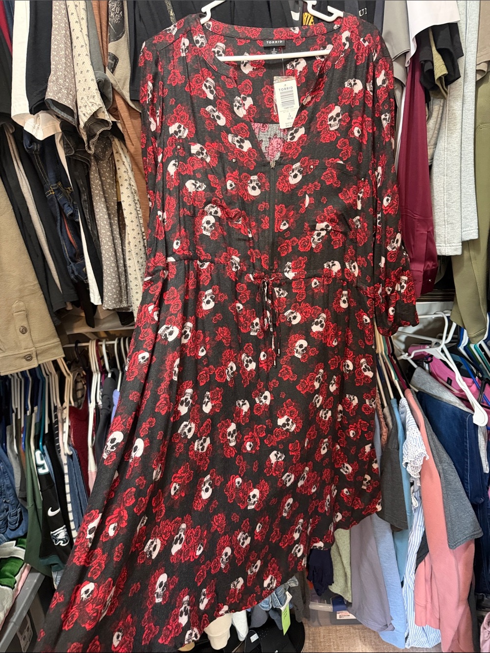 torrid Black Dress with Red Floral & White Skull Print - Picture 3 of 4